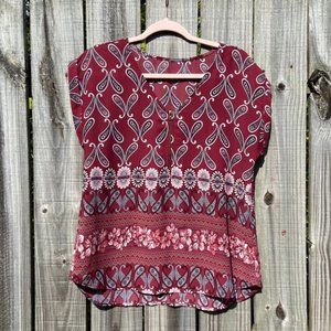 Burgundy V-Neck Blouse ♥️ with Front Zipper Detail